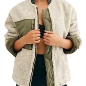 Free People We The Free Rivington Olive Green and Ivory Sherpa Jacket Size M